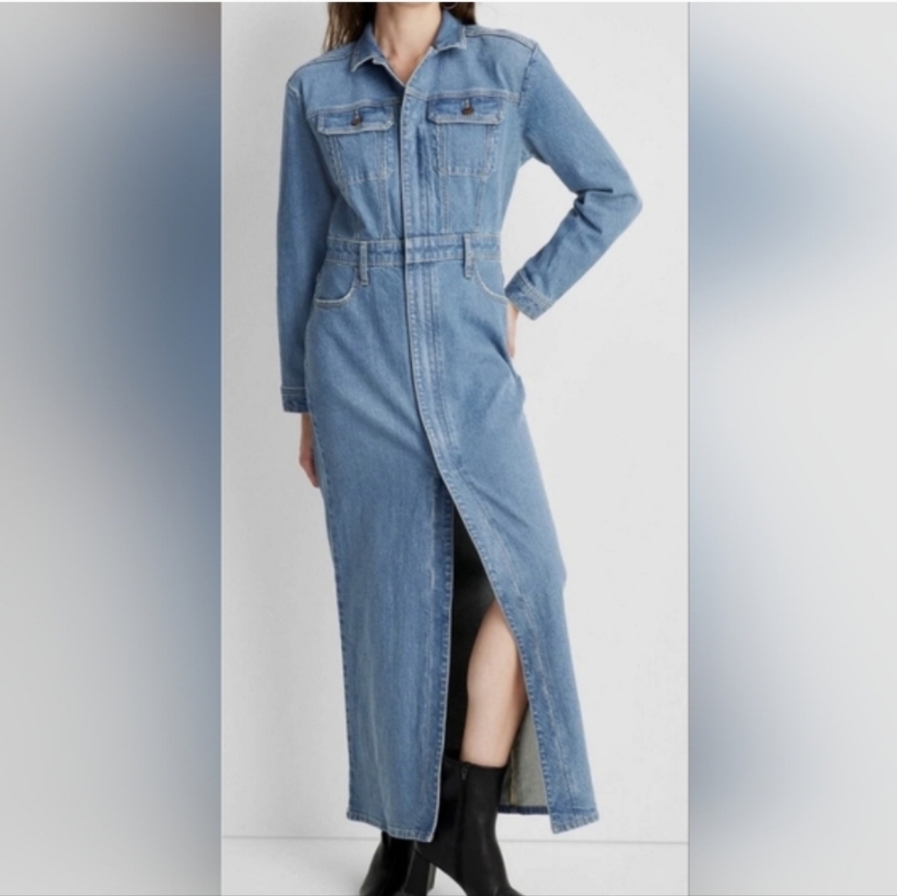NWT Universal Thread Zip-Front Denim Maxi Dress with Slit